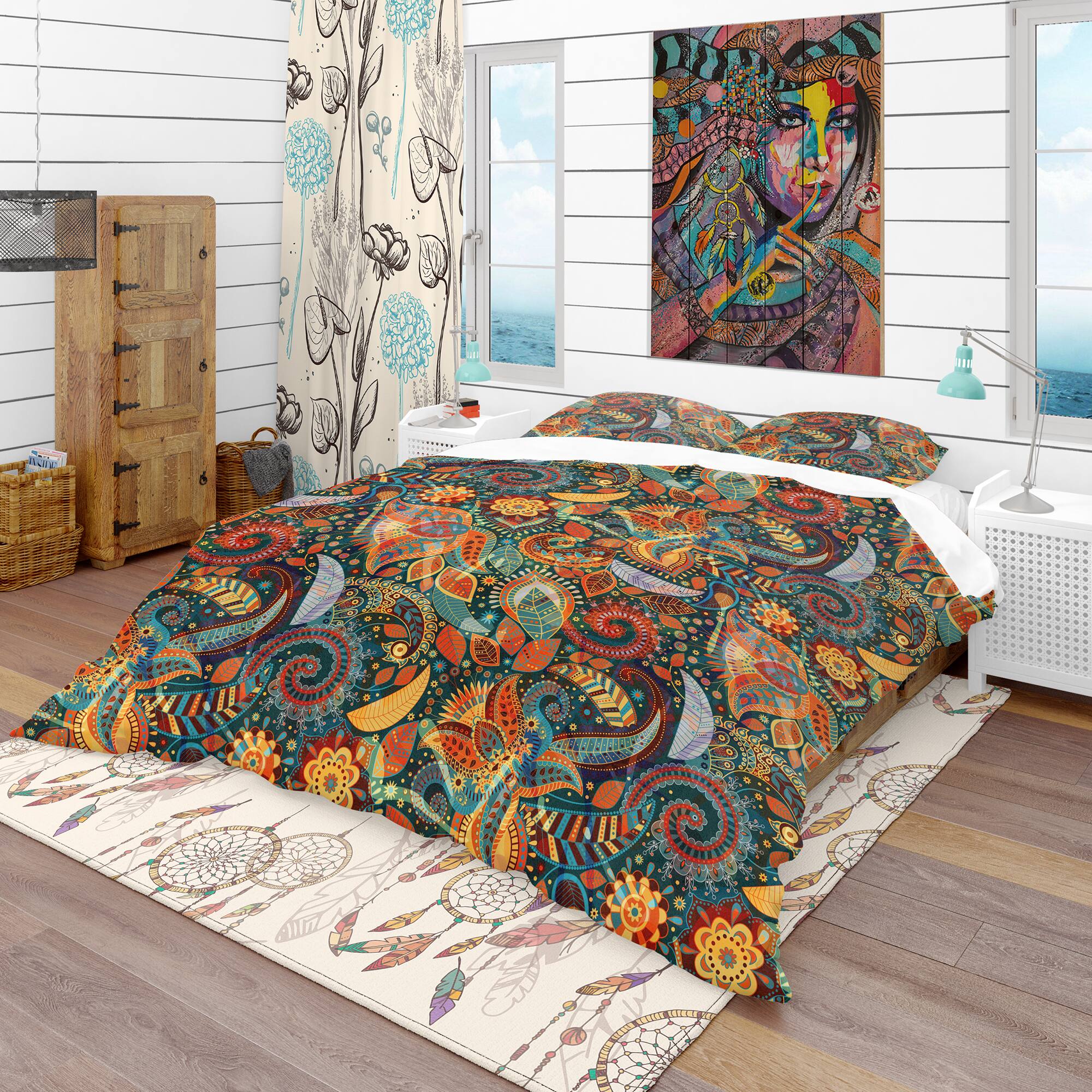 Designart 'Paisley Floral Pattern' Bohemian & Eclectic Bedding Set
